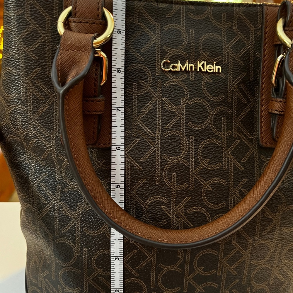 Calvin Klein Brown Monogram Tote with Gold Hardware 10” x 9” x 6”. - Picture 3 of 12